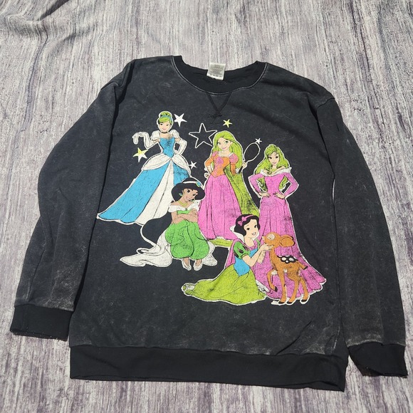 Disney Princess Girl Squad Sweatshirt Black XL(14/16) Aurora Cinderella - Picture 1 of 9
